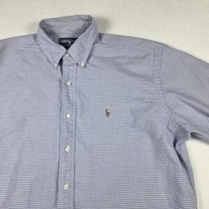 Ralph Lauren Blake Shirt Men's Large Blue Check Short Sleeve Flesh Pony‎ Casual